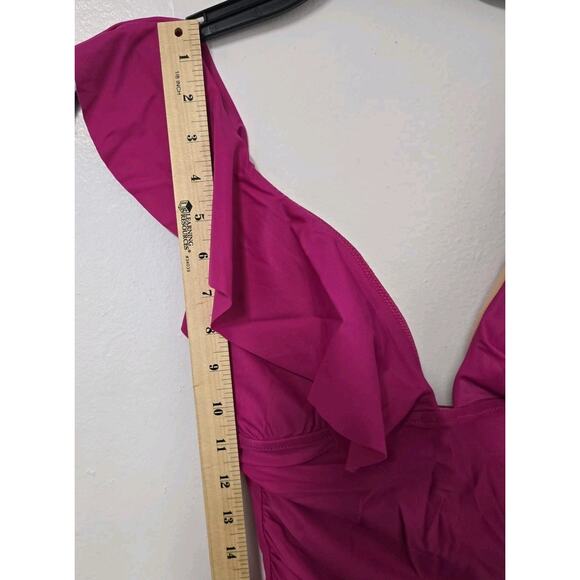 J.Crem Ruched Ruffle One Piece Swimsuit‎ Fucsia Size 6 BP222 - Picture 8 of 10